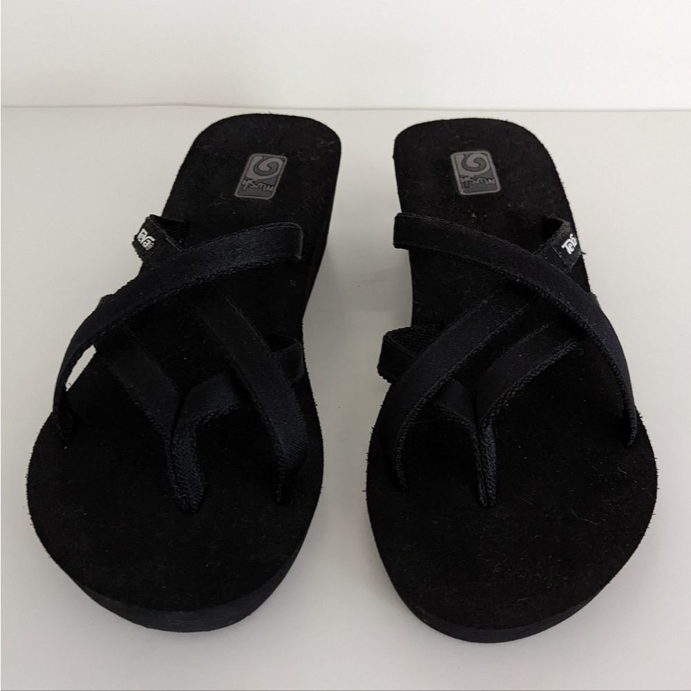 Teva Mush Black Strappy Thong Platform Wedge Flip Flops Sandals Women's 6 - Picture 6 of 8